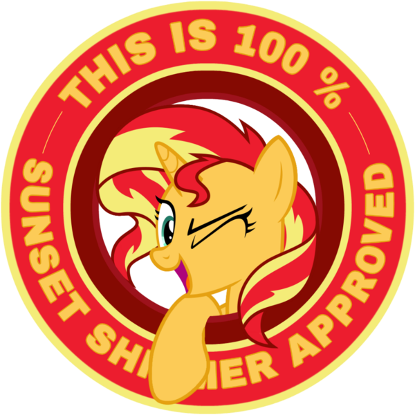 Size: 1000x1000 | Tagged: safe, artist:wojtek-ツ, derpibooru import, sunset shimmer, pony, unicorn, equestria girls, approved, bust, female, image, looking at you, mare, one eye closed, open mouth, open smile, png, portrait, seal of approval, simple background, smiling, smiling at you, solo, transparent background, vector, wink, winking at you