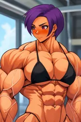 Size: 512x768 | Tagged: suggestive, derpibooru import, scootaloo, human, bikini, clothes, cutie mark crusaders, female, female muscle growth, fetish, humanized, image, jpeg, muscle fetish, muscles, muscular female, strongaloo, swimsuit