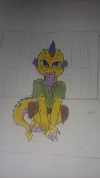 Size: 1836x3264 | Tagged: safe, derpibooru import, oc, oc:igneous, anthro, dragon, baby, baby dragon, clothes, cute, image, jpeg, traditional art