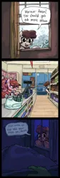 Size: 500x1487 | Tagged: safe, artist:plunger, oc, oc:anon, oc:creepy peepers, unofficial characters only, human, pony, cash register, comic, eyes do not belong there, female, image, looking at you, mare, open smile, png, shop, stalker, stalking