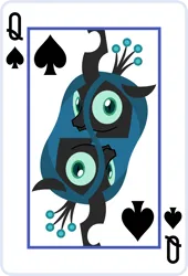 Size: 2000x2936 | Tagged: safe, artist:parclytaxel, derpibooru import, queen chrysalis, changeling, changeling queen, female, image, lineless, looking at you, playing card, png, queen of spades, rotational symmetry, solo, vector