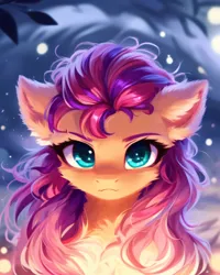 Size: 3072x3840 | Tagged: safe, derpibooru import, machine learning generated, stable diffusion, sunny starscout, earth pony, pony, g5, ai content, bust, cheek fluff, chest fluff, cute, ear fluff, female, fluffy, generator:purplesmart.ai, glow, image, jpeg, looking at you, mare, messy mane, portrait, prompter:nightluna, solo, sunnybetes
