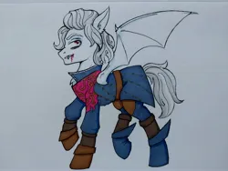 Size: 4080x3060 | Tagged: safe, derpibooru import, bat pony, pony, undead, vampire, astarion(bg3), baldur's gate 3, blood, clothes, fanart, image, jpeg, male, solo, stallion, traditional art, video game