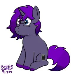 Size: 800x800 | Tagged: safe, artist:ideletedsystem64, derpibooru import, oc, oc:technomancer, unofficial characters only, pony, unicorn, cutie mark, female, glasses, gray coat, heterochromia, horn, image, mare, png, purple tail, short mane, signature, simple background, simple shading, solo, tail, transgender, unicorn oc, white background