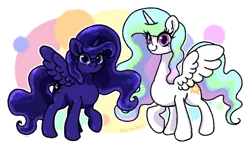 Size: 2560x1498 | Tagged: safe, artist:emmaneiac, derpibooru import, princess celestia, princess luna, alicorn, pony, cute, duo, female, image, looking at you, mare, png, royal sisters, siblings, sisters, smiling, smiling at you, spread wings, wings