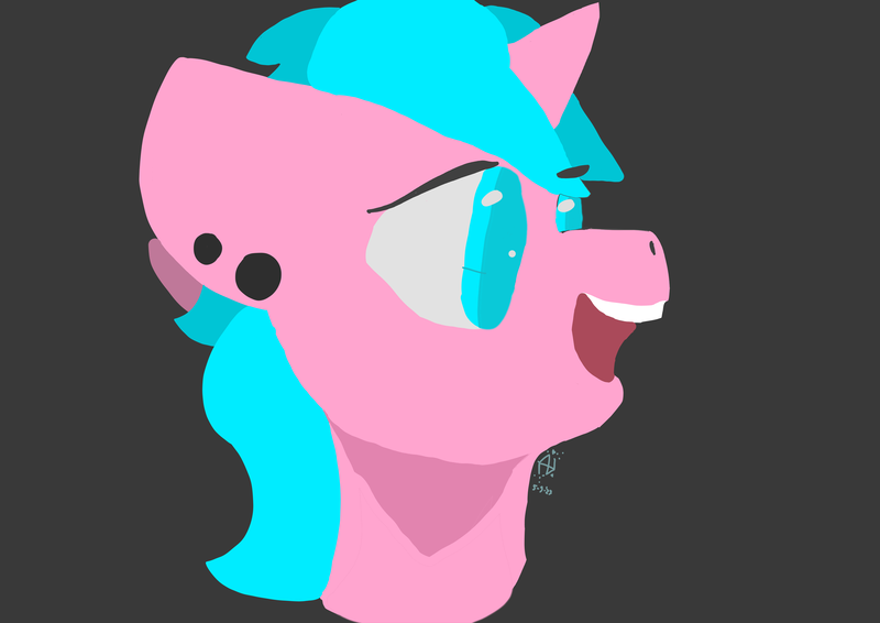 Size: 3508x2480 | Tagged: safe, artist:refinity, derpibooru import, oc, oc:candy chip, unofficial characters only, human, unicorn, amputee, black background, blue mane, image, looking sideways, minimalist, modern art, piercing, pink hair, png, prosthetic limb, prosthetics, simple background, solo, transgender
