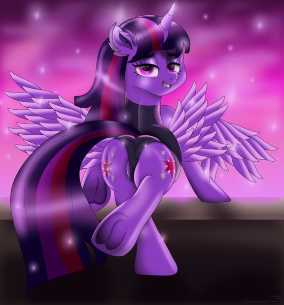 Size: 7029x7526 | Tagged: questionable, artist:lincolnbrewsterfan, artist:yanoda, derpibooru import, twilight sparkle, twilight sparkle (alicorn), alicorn, pony, semi-anthro, .svg available, 2023, absurd resolution, adorasexy, anus cameltoe, back muscles, balcony, beautiful, beautiful eyes, bedroom eyes, blue, both cutie marks, butt, cameltoe, clothes, colored eyebrows, colored eyelashes, crossed legs, crotch bulge, cute, dancer, deck, detailed, ear fluff, feather, female, flapping wings, frilly underwear, frog (hoof), glossy, glow, glowing eyes, glowing horn, glowing mane, glowing tail, gradient background, gray, highlight, highlights, hoof heart, hoofbutt, horn, human shoulders, image, inkscape, invitation, invite, latex panties, leaning, leotard, lidded eyes, lip bite, long eyelashes, look at my butt, looking at you, lovely, mane, mare, multicolored hair, multicolored mane, multicolored tail, nc-tv signature, night, night sky, outline, pink, plot, plump, png, pose, posing for photo, presenting, pretty, pubic mound, purple, purple background, purple eyes, pussy peek, raised hoof, rear view, seductive, seductive pose, september, sexy, shading, shadow, shine, shiny, shiny hair, shiny mane, shirt, shoulders, signature, simple background, sky, sleeveless, sleeveless shirt, smiling, smiling at you, snug, solo, solo female, sparkles, sparkly eyes, sparkly mane, sparkly tail, spread wings, standing, standing on one leg, starry night, stars, sternocleidomastoid, stupid sexy twilight, sultry, sultry gaze, sultry pose, sunset, tail, tail aside, teeth, thick eyebrows, tight bulge, twibutt, underhoof, underwear, upside-down hoof heart, vector, wall, wall of tags, website, wedgie, wing fluff, wingding eyes, wings