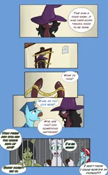 Size: 1191x1920 | Tagged: safe, artist:juanrock, derpibooru import, oc, oc:altruism, oc:cloud chaser, oc:razor graze, oc:silk mirage, unofficial characters only, pony, unicorn, comic, group, hat, image, jail, jpeg, police, police officer, police tape, witch hat