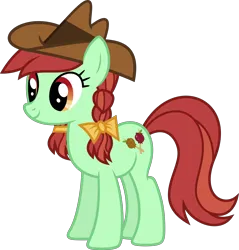 Size: 5927x6189 | Tagged: safe, artist:starryshineviolet, derpibooru import, candy apples, earth pony, pony, apple family member, bow, braid, braided pigtails, female, gameloft, hair bow, hat, image, mare, pigtails, png, simple background, transparent background, vector