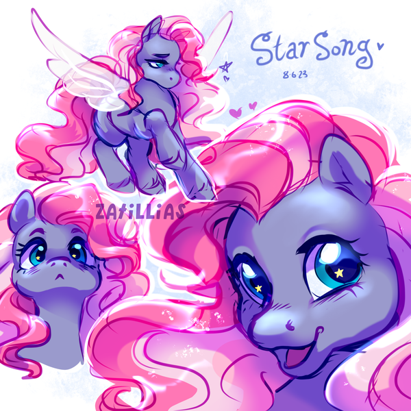 Size: 2000x2000 | Tagged: safe, artist:zatillias, derpibooru import, starsong, pegasus, pony, g3, female, image, mare, multeity, name, png, solo, text