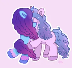 Size: 1296x1219 | Tagged: safe, artist:limitmj, derpibooru import, izzy moonbow, pony, unicorn, g5, my little pony: tell your tale, duo, duo female, female, image, kissing, lavender background, lesbian, mare, misty brightdawn, mizzy, png, shipping, signature, simple background, sparkle school, text
