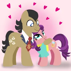Size: 1400x1400 | Tagged: safe, artist:mlplary6, derpibooru import, filthy rich, spoiled rich, earth pony, pony, clothes, female, heart, husband and wife, image, looking at each other, looking at someone, love, male, mare, png, shipping, smiling, smiling at each other, spoilthy, stallion, straight