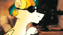 Size: 1532x853 | Tagged: safe, artist:fuckomcfuck, derpibooru import, edit, edited screencap, screencap, oc, oc:atomic sunglow, alicorn, human, pony, camera, goggles, image, irl, irl human, movie reference, oppenheimer, photo, png, solo