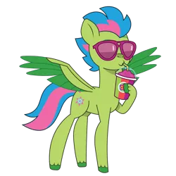 Size: 1200x1200 | Tagged: safe, artist:prixy05, derpibooru import, pegasus, pony, g5, my little pony: tell your tale, drink, image, luminous dazzle, png, simple background, smoothie, solo, sunglasses, transparent background, vector