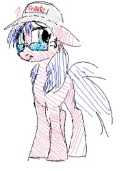 Size: 545x728 | Tagged: safe, anonymous artist, artist:anonymous, oc, ponified, earth pony, pony, admin, blue mane, blue tail, crossgender, doll (soyjak), female, full body, glasses, happy, hat, image, light blue eyes, mare, pink coat, png, simple background, solo, soyjak, soyjak.party, white background