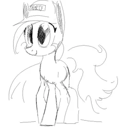 Size: 470x481 | Tagged: safe, anonymous artist, artist:anonymous, oc, ponified, earth pony, pony, admin, crossgender, doll (soyjak), female, full body, glasses, happy, hat, image, mare, monochrome, png, shaking tail, simple background, sketch, solo, soyjak, soyjak.party, white background