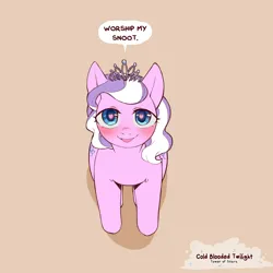 Size: 1200x1200 | Tagged: suggestive, artist:cold-blooded-twilight, derpibooru import, diamond tiara, pony, bedroom eyes, blushing, dialogue, female, filly, foal, foalcon, from below, heart, heart eyes, image, open mouth, png, smiling, solo, solo female, speech bubble, underage, wide hips, wingding eyes