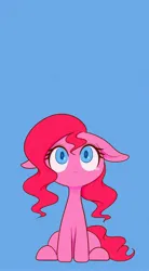 Size: 1658x3000 | Tagged: safe, artist:noupu, derpibooru import, pinkie pie, earth pony, pony, blue background, cute, diapinkes, female, floppy ears, image, jpeg, looking up, mare, sad, sadorable, simple background, sitting, solo, teary eyes