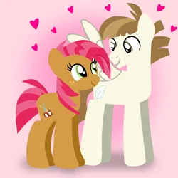 Size: 1400x1400 | Tagged: safe, artist:mlplary6, derpibooru import, babs seed, featherweight, earth pony, pegasus, pony, boyfriend and girlfriend, featherseed, female, heart, image, looking at each other, looking at someone, love, male, mare, older, older babs seed, older featherweight, png, shipping, smiling, smiling at each other, stallion, straight