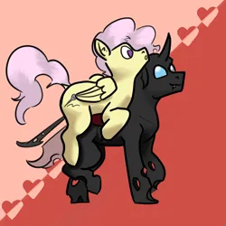 Size: 3000x3000 | Tagged: safe, artist:fumalunga, derpibooru import, oc, oc:cables, oc:coxa, unofficial characters only, changeling, pegasus, carrying, changeling oc, gay, heart, image, looking at each other, looking at someone, male, pegasus oc, png, red changeling, smiling, wings