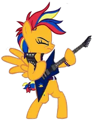 Size: 815x1000 | Tagged: safe, artist:mlpfan3991, derpibooru import, oc, oc:flare spark, unofficial characters only, pegasus, pony, alternate hairstyle, bipedal, clothes, electric guitar, eyes closed, female, guitar, image, mare, multicolored hair, musical instrument, playing instrument, png, rock (music), solo, vest