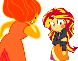 Size: 1364x1075 | Tagged: safe, artist:evilasio, derpibooru import, sunset shimmer, equestria girls, adventure time, angry, calling out, confrontation, crossover, flame princess, image, op is a duck, png, slap, what the hell hero, wtf