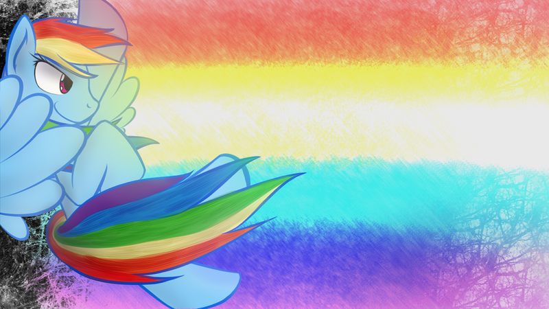 Size: 1600x900 | Tagged: safe, artist:dshou, derpibooru import, rainbow dash, pegasus, pony, flying, image, png, rainbow trail, solo, wallpaper