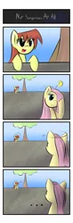 Size: 1000x3050 | Tagged: safe, artist:dshou, derpibooru import, fluttershy, oc, oc:shooting star, pony, ..., 4 panel comic, 4koma, comic, disguise, female, image, jpeg, mare, spying, textless, tree, wall