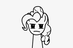 Size: 1076x720 | Tagged: safe, artist:divinearms, derpibooru import, pinkie pie, earth pony, pony, semi-anthro, animated, blinking, cupcake, female, food, g4, image, mare, monochrome, old art, solo, staring contest, webm, youtube link