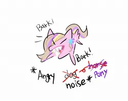 Size: 2048x1620 | Tagged: safe, derpibooru import, oc, oc:petal twinkle, unofficial characters only, pegasus, pony, barking, behaving like a dog, descriptive noise, eyes closed, female, image, jpeg, mare, open mouth, simple background, solo, white background