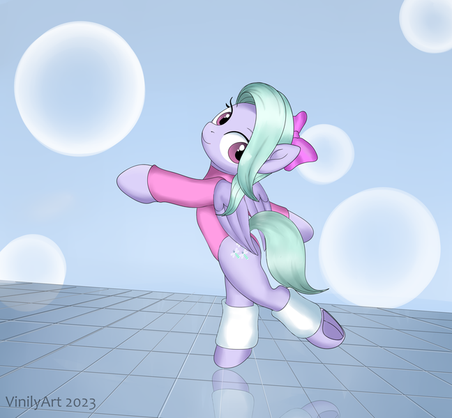Size: 2800x2594 | Tagged: safe, artist:vinilyart, artist:vinilyart_d, derpibooru import, flitter, pegasus, pony, bipedal, bow, clothes, cute, eyebrows, female, flitterbetes, folded wings, frog (hoof), hair bow, high res, image, leg warmers, looking at you, mare, png, smiling, smiling at you, solo, underhoof, wings