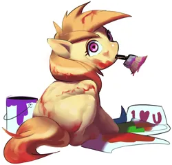 Size: 2068x1976 | Tagged: safe, artist:applephil, derpibooru import, oc, unofficial characters only, earth pony, pony, butt, cute, female, filly, foal, image, looking at you, looking back, looking back at you, messy, mouth hold, paint, paint bucket, paintbrush, plot, png, simple background, sitting, solo, white background