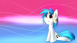 Size: 1960x1080 | Tagged: safe, artist:dshou, derpibooru import, vinyl scratch, pony, unicorn, backbend, ear piercing, earring, female, horn, horn ring, image, jewelry, jpeg, mare, piercing, ring, sitting, smiling, solo