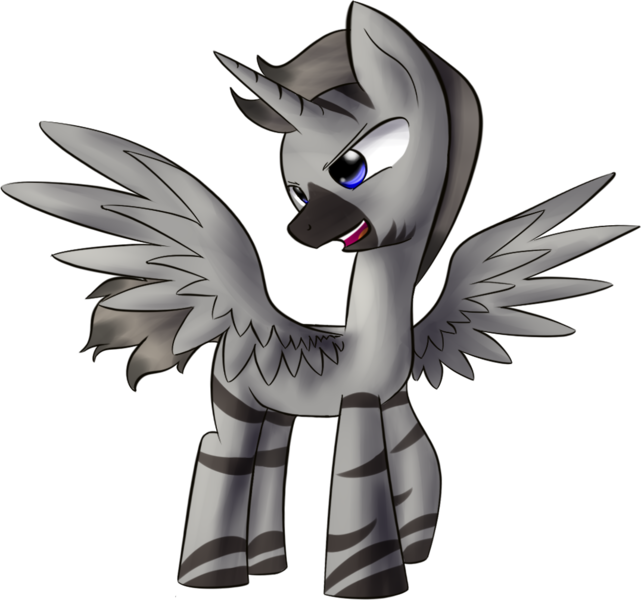 Size: 1076x1007 | Tagged: safe, artist:dshou, derpibooru import, oc, oc:thundercloud, unofficial characters only, alicorn, pony, zebra, zebra alicorn, alicorn oc, horn, image, open mouth, png, simple background, solo, spread wings, transparent background, wings