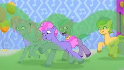 Size: 3072x1727 | Tagged: safe, derpibooru import, screencap, unnamed character, earth pony, pegasus, pony, unicorn, g5, my little pony: tell your tale, spoiler:g5, spoiler:my little pony: tell your tale, spoiler:tyts01e60, female, frown, image, jpeg, male, mane melody (location), mare, open mouth, scents of adventure, stallion, sugarpuff lilac