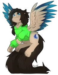 Size: 2480x3180 | Tagged: safe, artist:sinrinf, derpibooru import, oc, oc:sinrin linx, unofficial characters only, hybrid, pegasus, pony, cheek fluff, clothes, ear fluff, flying, hoodie, hybrid oc, image, multiple tails, paws, png, simple background, solo, spread wings, tail, transparent background, two tails, wings