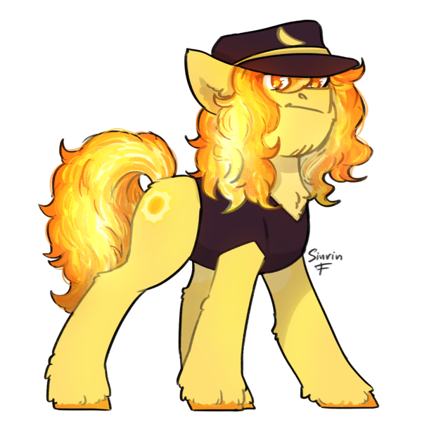 Size: 2480x2480 | Tagged: safe, artist:sinrinf, derpibooru import, oc, oc:banani, unofficial characters only, earth pony, pony, banana, clothes, food, glow, hat, image, png, simple background, solo, transparent background