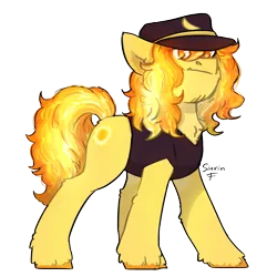 Size: 2480x2480 | Tagged: safe, artist:sinrinf, derpibooru import, oc, oc:banani, unofficial characters only, earth pony, pony, banana, clothes, food, glow, hat, image, png, simple background, solo, transparent background