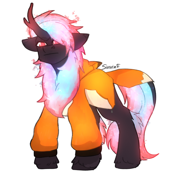 Size: 2480x2480 | Tagged: safe, artist:sinrinf, derpibooru import, oc, oc:orange, unofficial characters only, kirin, clothes, fluffy, glow, glowing mane, image, kirin oc, png, rage, simple background, solo, transparent background