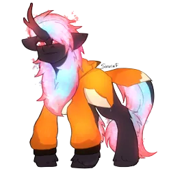 Size: 2480x2480 | Tagged: safe, artist:sinrinf, derpibooru import, oc, oc:orange, unofficial characters only, kirin, clothes, fluffy, glow, glowing mane, image, kirin oc, png, rage, simple background, solo, transparent background