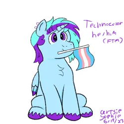 Size: 700x700 | Tagged: safe, artist:ideletedsystem64, derpibooru import, oc, oc:technocolor, unofficial characters only, alicorn, pony, blue coat, blue mane, colored wings, ear piercing, image, male, multicolored mane, multicolored wings, piercing, png, pride, pride flag, pride month, purple eyes, purple mane, signature, simple background, solo, stallion, text, transgender, transgender oc, transgender pride flag, unshorn fetlocks, white background, wings