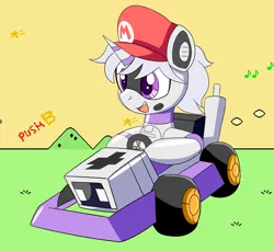 Size: 6000x5500 | Tagged: safe, derpibooru import, oc, oc:sixteen-bits, pony, robot, robot pony, unicorn, cap, driving, hat, image, kart, mario kart, png, solo