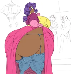 Size: 1856x1940 | Tagged: suggestive, artist:sirmasterdufel, derpibooru import, edit, editor:shiftyshades, rarity, human, big breasts, breasts, butt, colored, dark skin, fat, fat ass, huge breasts, huge butt, humanized, image, large butt, png, raritubby, wide hips