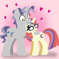 Size: 1400x1400 | Tagged: safe, artist:mlplary6, derpibooru import, moondancer, star bright, pony, unicorn, boyfriend and girlfriend, female, glasses, heart, image, looking at each other, looking at someone, love, male, mare, moonbright, png, shipping, smiling, smiling at each other, stallion, straight