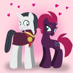 Size: 1400x1400 | Tagged: safe, artist:mlplary6, derpibooru import, chancellor neighsay, tempest shadow, pony, unicorn, blushing, boyfriend and girlfriend, clothes, female, heart, image, looking at each other, looking at someone, love, male, mare, png, shipping, smiling, smiling at each other, stallion, straight, tempest neighsay