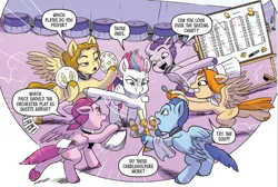 Size: 773x521 | Tagged: safe, artist:amy mebberson, derpibooru import, idw, unnamed character, unnamed pony, zipp storm, pegasus, pony, g5, spoiler:comic, spoiler:g5comic, spoiler:g5comic16, dialogue, female, group, image, male, mare, png, speech bubble, stallion, wings