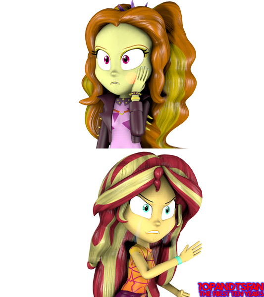 Size: 3840x4320 | Tagged: safe, artist:crock2121, artist:optimussparkle, derpibooru import, adagio dazzle, sunset shimmer, equestria girls, equestria girls series, spoiler:eqg series (season 2), 3d, bracelet, crying, image, music festival outfit, png, remake, shrunken pupils, slap, source filmmaker, spiked headband, spiked wristband, wristband