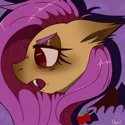 Size: 2048x2048 | Tagged: safe, artist:usapipoyoyo, derpibooru import, fluttershy, bat pony, pony, bat ponified, bust, fangs, female, flutterbat, image, jpeg, mare, race swap, solo