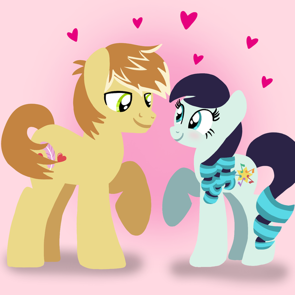 Size: 1400x1400 | Tagged: safe, artist:mlplary6, derpibooru import, coloratura, feather bangs, earth pony, pony, blushing, boyfriend and girlfriend, colorabangs, female, heart, image, looking at each other, looking at someone, love, male, mare, png, shipping, smiling, smiling at each other, stallion, straight