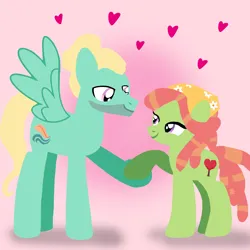 Size: 1400x1400 | Tagged: safe, artist:mlplary6, derpibooru import, tree hugger, zephyr breeze, earth pony, pegasus, pony, boyfriend and girlfriend, female, heart, image, looking at each other, looking at someone, love, male, mare, png, shipping, smiling, smiling at each other, stallion, straight, zephyrhugger